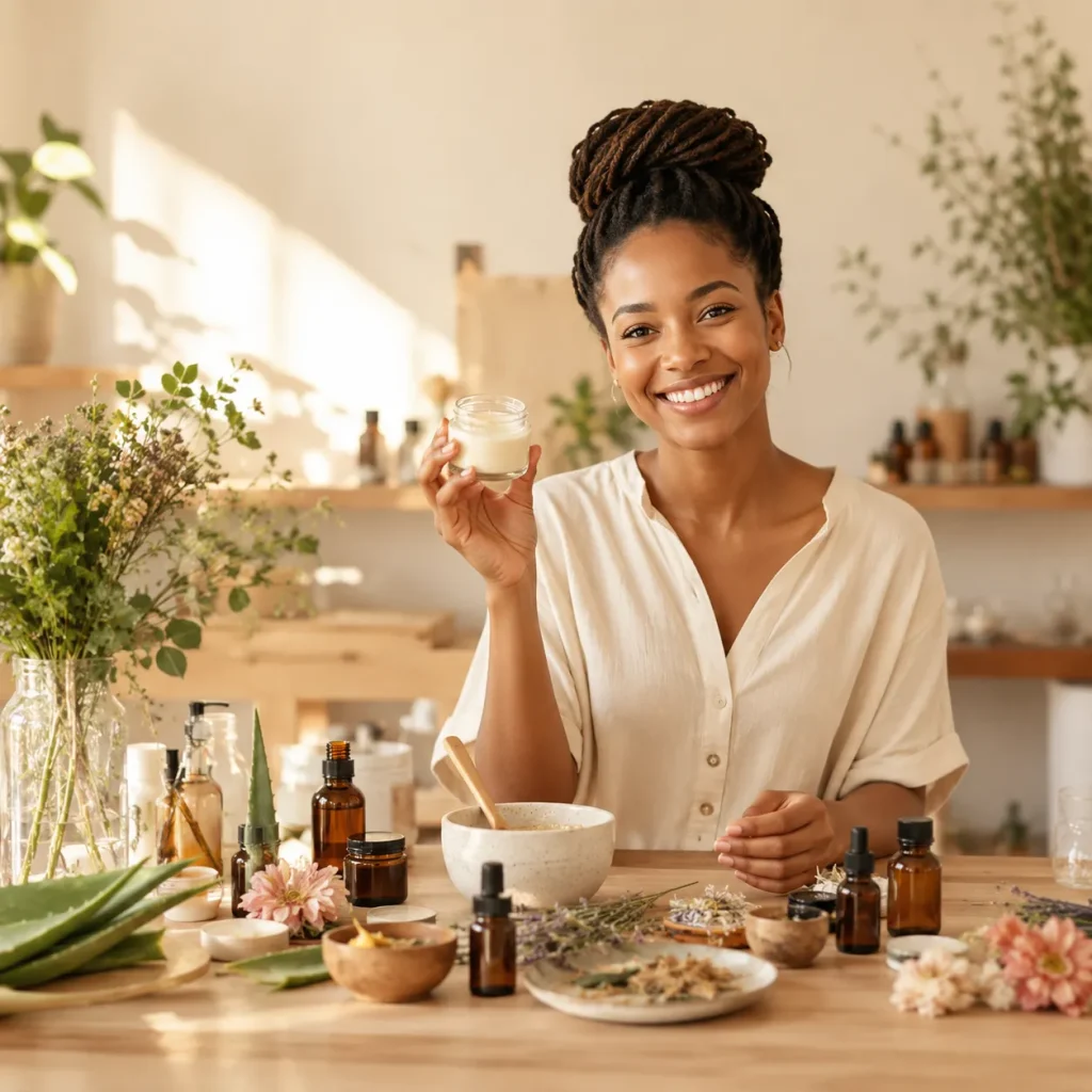 Natural skincare in a cozy studio